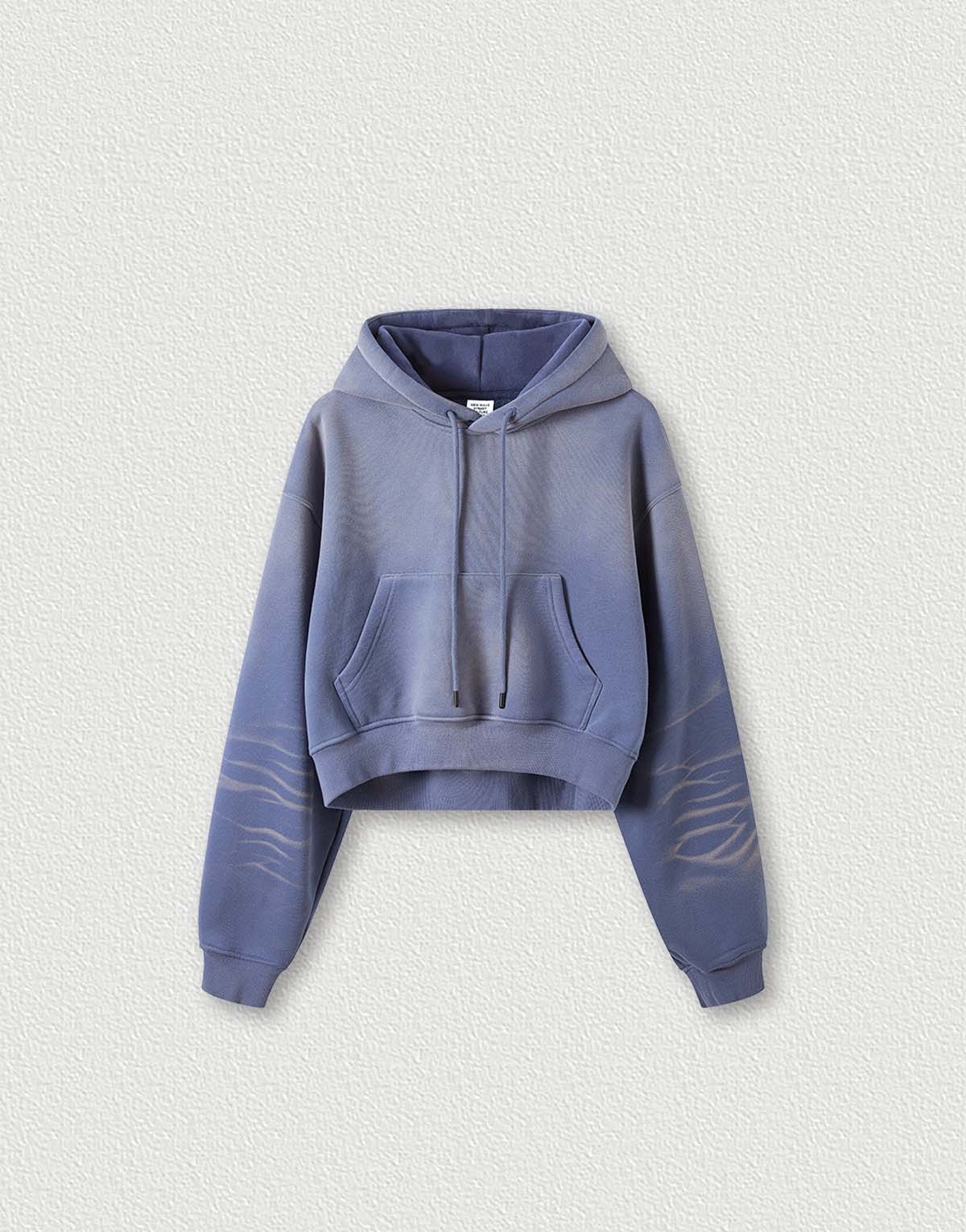 Women's Solid Color Fleece-Lined Hooded Cropped Sweatshirt-wh281-2